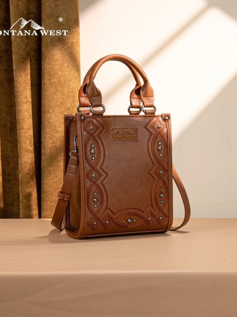 Montana West Embroidered Aztec Small Tote/Crossbody Brown